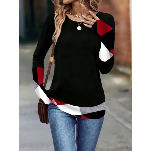 Women Abstract Long Sleeve Tee T-shirt Crew Neck Casual Spring/Fall Tunic Top