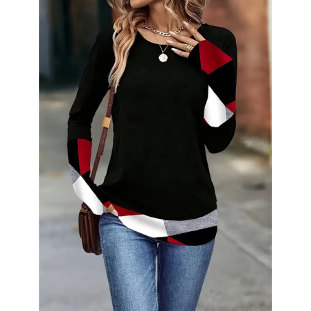 Women Abstract Long Sleeve Tee T-shirt Crew Neck Casual Spring/Fall Tunic Top