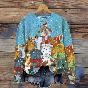 Women Christmas Crew Neck Casual Spring/Fall Long Sleeve Sweatshirt