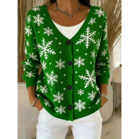 Women Christmas Long Sleeve V Neck Casual Spring/Fall Cardigan Outerwear