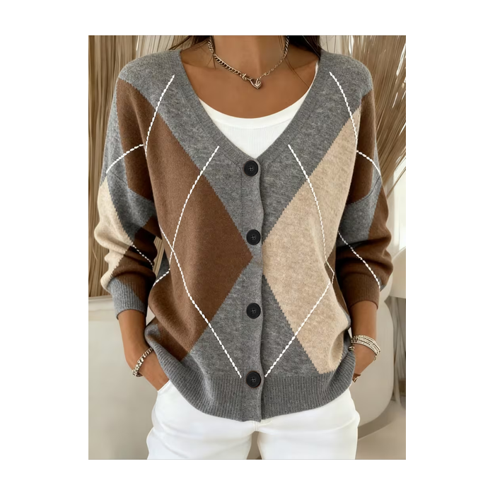 Women Abstract Long Sleeve V Neck Casual Spring/Fall Cardigan Outerwear