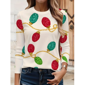 Women Christmas Long Sleeve Tee T-shirt Crew Neck Casual Spring/Fall Tunic Top