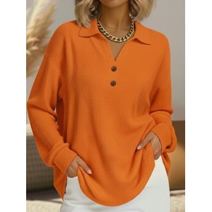 Women Plain Long Sleeve Tee T-shirt Stand Collar Jacquard Casual Spring/Fall Top
