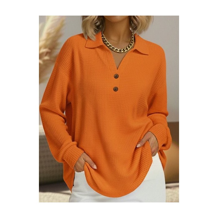Women Plain Long Sleeve Tee T-shirt Stand Collar Jacquard Casual Spring/Fall Top