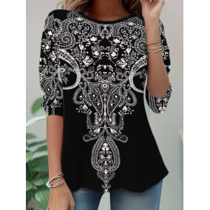 Women Abstract Long Sleeve Tee T-shirt Crew Neck Casual Spring/Fall Tunic Top
