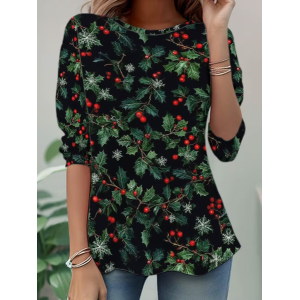 Women Christmas Long Sleeve Tee T-shirt Crew Neck Casual Spring/Fall Tunic Top