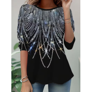 Women Abstract Long Sleeve Tee T-shirt Crew Neck Casual Spring/Fall Tunic Top