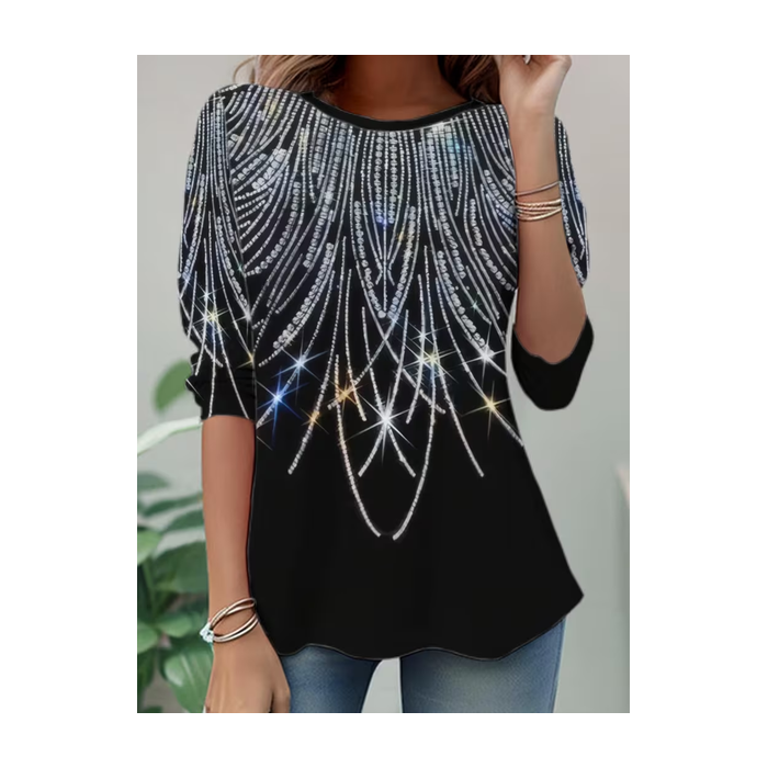 Women Abstract Long Sleeve Tee T-shirt Crew Neck Casual Spring/Fall Tunic Top