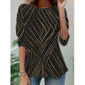 Women Abstract Long Sleeve Tee T-shirt Crew Neck Casual Spring/Fall Tunic Top