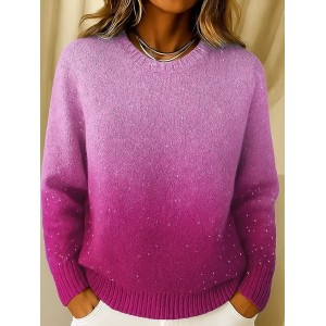 Women Gradient Pattern Spring/Fall Casual Raglan Sleeve Long Sleeve Crew Neck Sweater