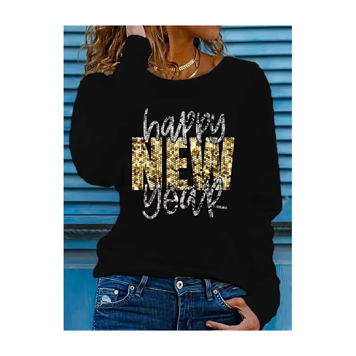 Women Text Letters Long Sleeve Tee T-shirt Crew Neck Casual Spring/Fall Tunic Top