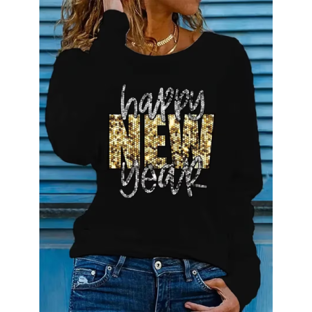 Women Text Letters Long Sleeve Tee T-shirt Crew Neck Casual Spring/Fall Tunic Top