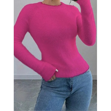 Women Plain Split Joint Winter Casual Long Sleeve Crew Neck Sweater