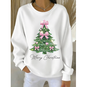 Women Christmas Crew Neck Printing Casual Spring/Fall Long Sleeve Sweatshirt