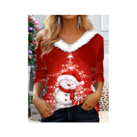 Women Geometric Long Sleeve Tee T-shirt V Neck Printing Casual Spring/Fall Top