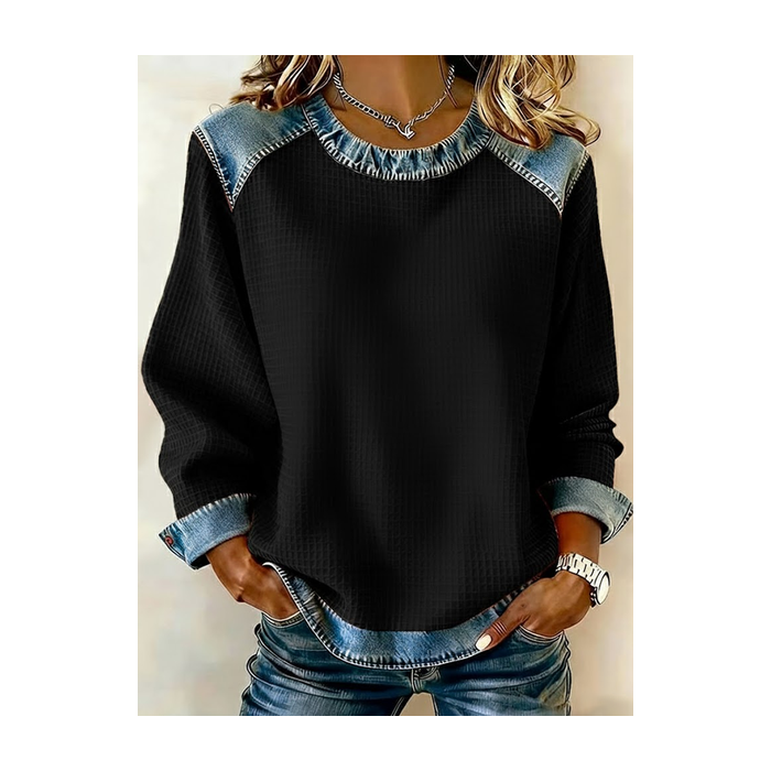 Women Plain Crew Neck Vintage Spring/Fall Long Sleeve Sweatshirt