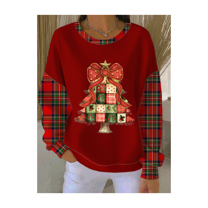 Women Plaid Crew Neck Printing Casual Spring/Fall Long Sleeve Sweatshirt