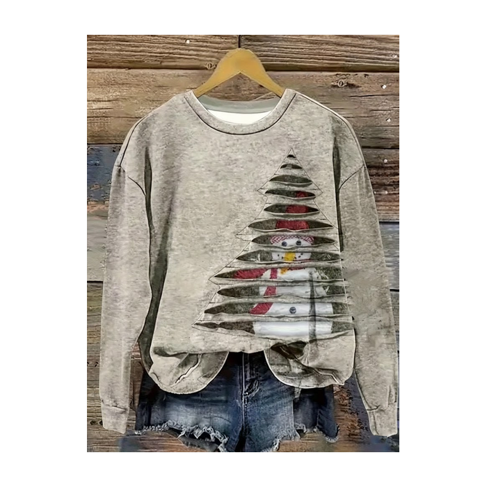 Women Christmas Snowman Crew Neck Printing Casual Spring/Fall Long Sleeve Sweatshirt