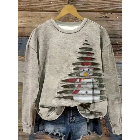 Women Christmas Snowman Crew Neck Printing Casual Spring/Fall Long Sleeve Sweatshirt