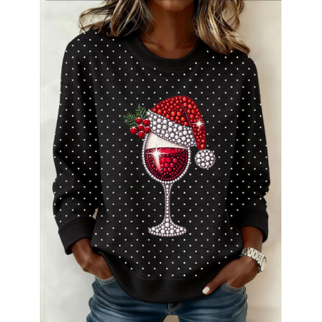 Women Christmas Crew Neck Printing Casual Spring/Fall Long Sleeve Sweatshirt