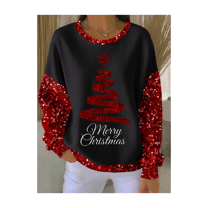 Women Christmas Crew Neck Printing Casual Spring/Fall Long Sleeve Sweatshirt