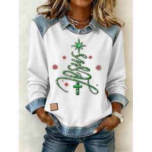 Women Christmas Shawl Collar Vintage Spring/Fall Long Sleeve Sweatshirt