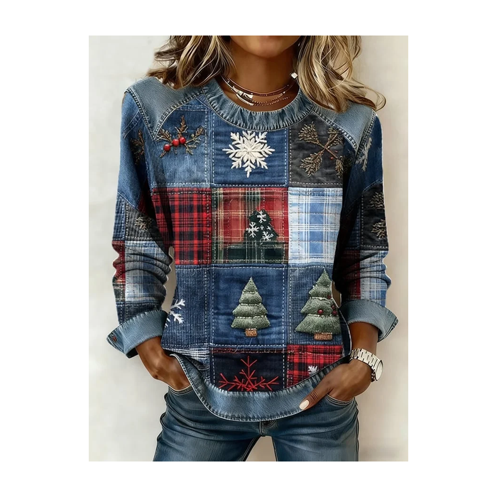 Women Christmas Crew Neck Printing Vintage Spring/Fall Long Sleeve Sweatshirt