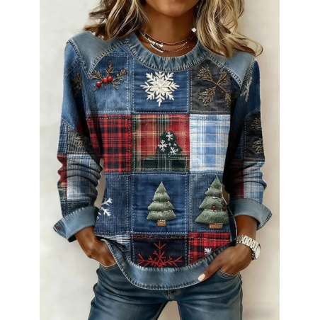 Women Christmas Crew Neck Printing Vintage Spring/Fall Long Sleeve Sweatshirt