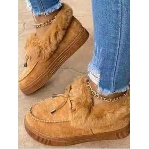 Women Winter Christmas Black Faux Fur Flat Heel Snow Boots