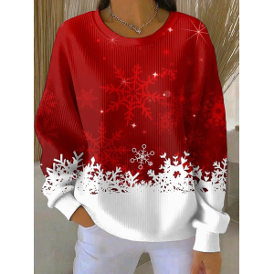Women Christmas Crew Neck Printing Casual Spring/Fall Long Sleeve Sweatshirt