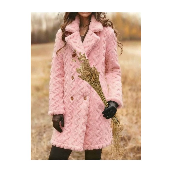 Women's Plain Winter Outerwear Casual Jacquard Mid-long Shawl Collar Overcoat