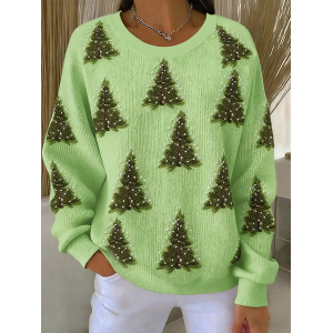 Women Christmas Crew Neck Printing Casual Spring/Fall Long Sleeve Sweatshirt