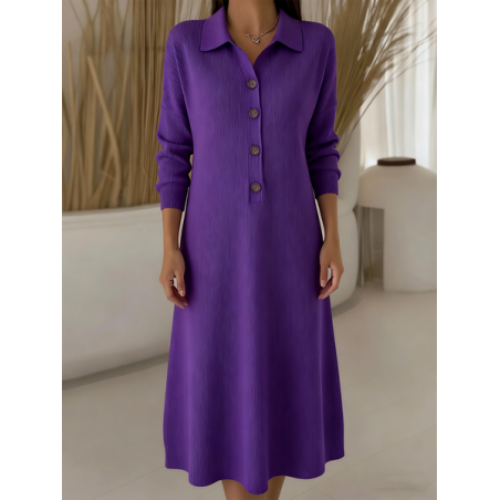 Women Plain Long Sleeve Autumn Dress Shawl Collar Daily Casual Maxi H-Line Dress
