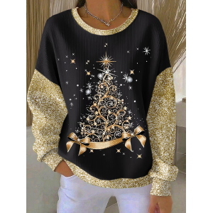 Women Christmas Crew Neck Printing Casual Spring/Fall Long Sleeve Sweatshirt