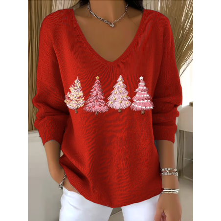 Women Plants Spring/Fall Casual Long Sleeve V Neck Cotton Sweater