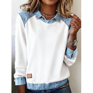 Women Plain Shawl Collar Vintage Spring/Fall Long Sleeve Sweatshirt