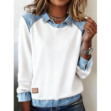 Women Plain Shawl Collar Vintage Spring/Fall Long Sleeve Sweatshirt