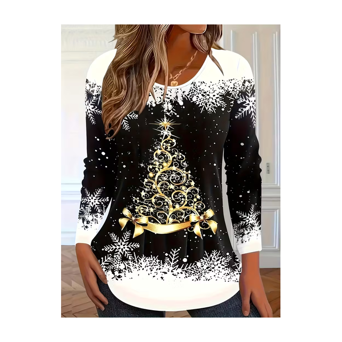 Women Christmas Long Sleeve Tee T-shirt Crew Neck Printing Casual Spring/Fall Graphic Tee Top