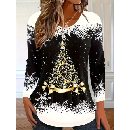 Women Christmas Long Sleeve Tee T-shirt Crew Neck Printing Casual Spring/Fall Graphic Tee Top