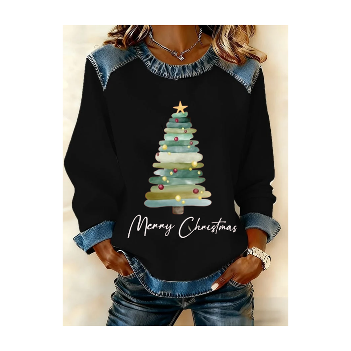 Women Christmas Crew Neck Printing Vintage Spring/Fall Long Sleeve Sweatshirt