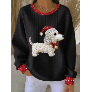 Women Christmas Crew Neck Printing Casual Spring/Fall Long Sleeve Sweatshirt