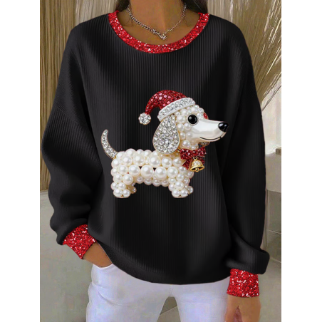 Women Christmas Crew Neck Printing Casual Spring/Fall Long Sleeve Sweatshirt