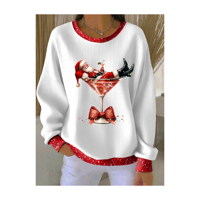 Women Santa Claus Crew Neck Printing Casual Spring/Fall Long Sleeve Sweatshirt