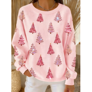 Women Christmas Crew Neck Printing Casual Spring/Fall Long Sleeve Sweatshirt