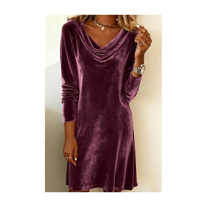 Women Plain Long Sleeve Spring/Fall Split Joint Dress Hoodie Daily Vintage Mini Fit & Flare Dress A-Line Dress