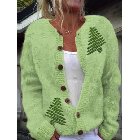 Women Christmas Printing Long Sleeve Crew Neck Vintage Spring/Fall Cardigan Outerwear