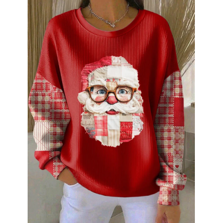 Women Santa Claus Crew Neck Printing Casual Spring/Fall Long Sleeve Sweatshirt