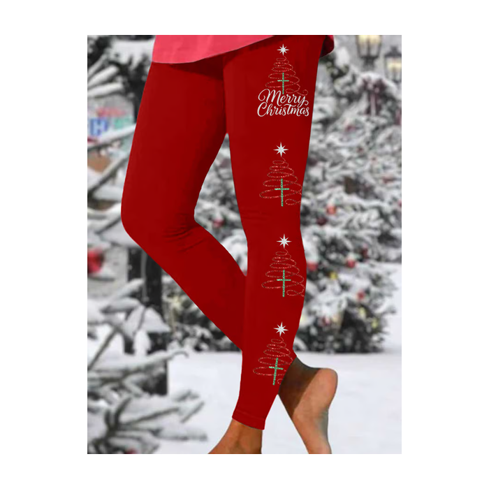 Women Christmas Casual All Season Printing Long Leggings