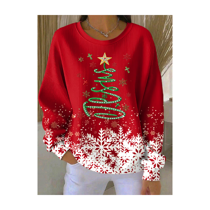 Women Christmas Crew Neck Printing Casual Spring/Fall Long Sleeve Sweatshirt