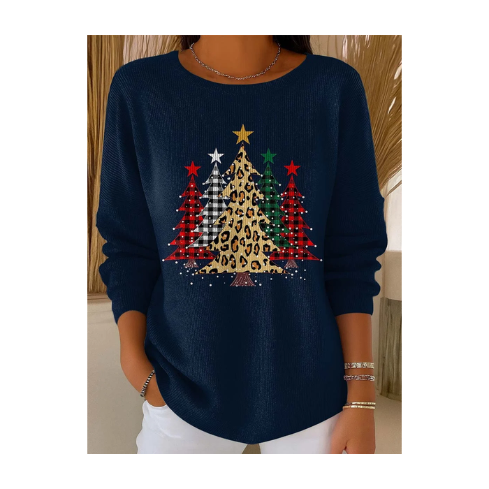 Women Christmas Tree Printing Spring/Fall Casual Long Sleeve Crew Neck Sweater